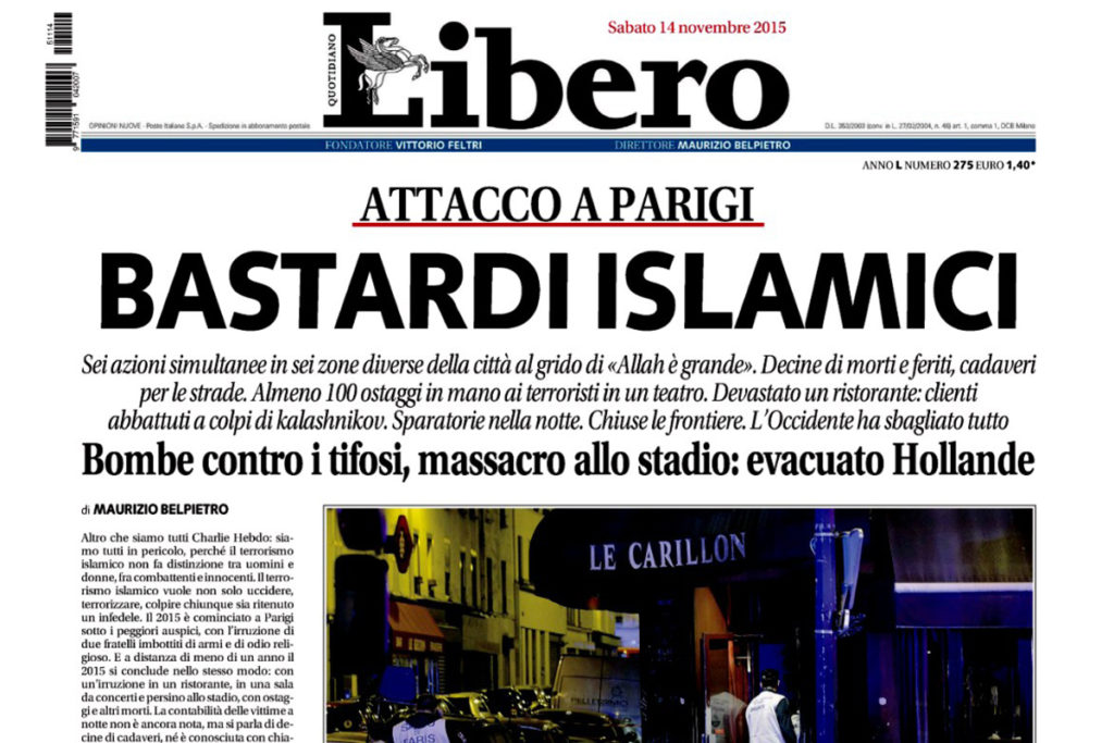Il velo, i media e il dialogo che non c'è: Libero e i "bastardi islamici" dopo gli attentati di Parigi